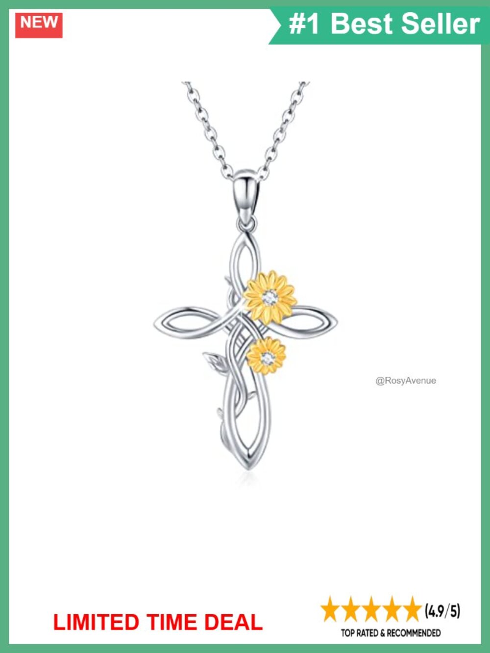925 Sterling Silver Sunflower Cross Pendant Necklace Gift for Women